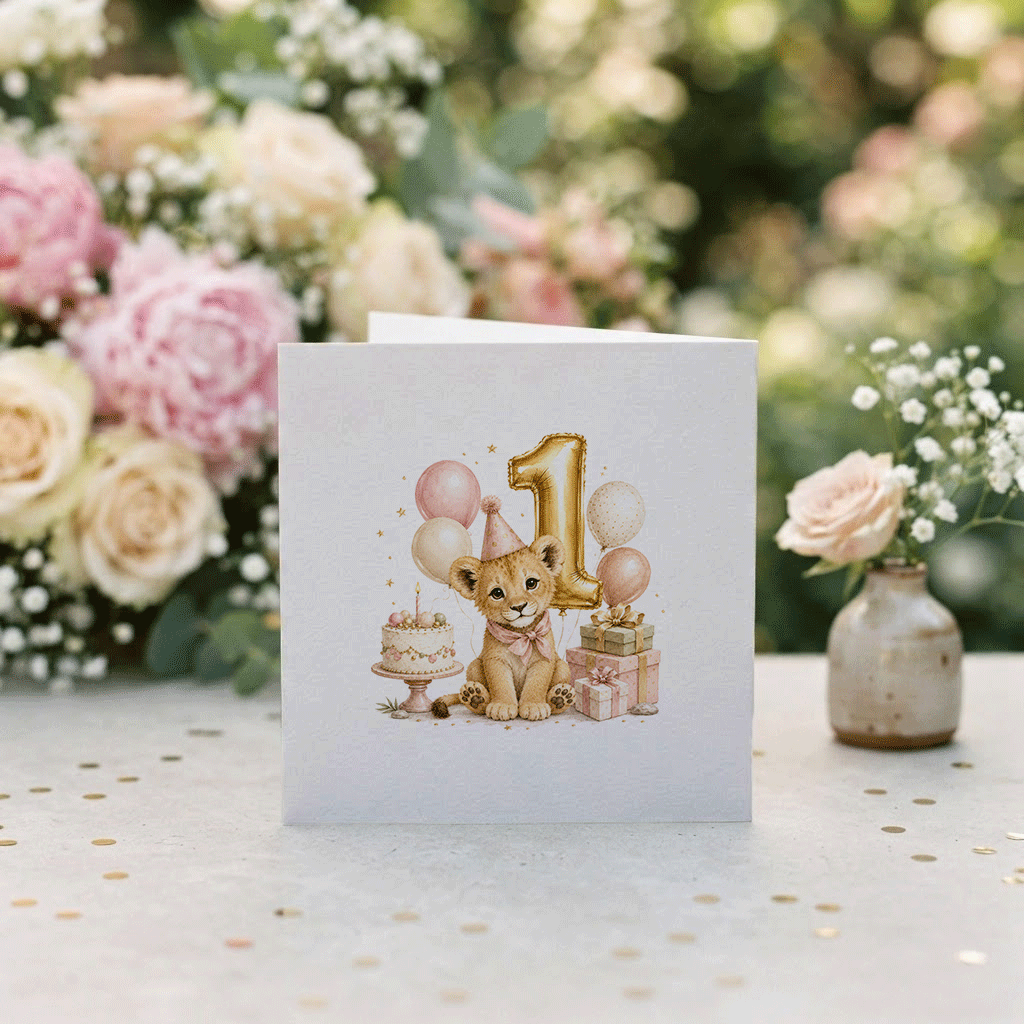 Happy 1st Birthday Niece Card | Personalized Lion Cub - Pretty Gifted