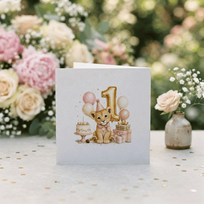 Happy 1st Birthday Niece Card | Personalized Lion Cub - Pretty Gifted