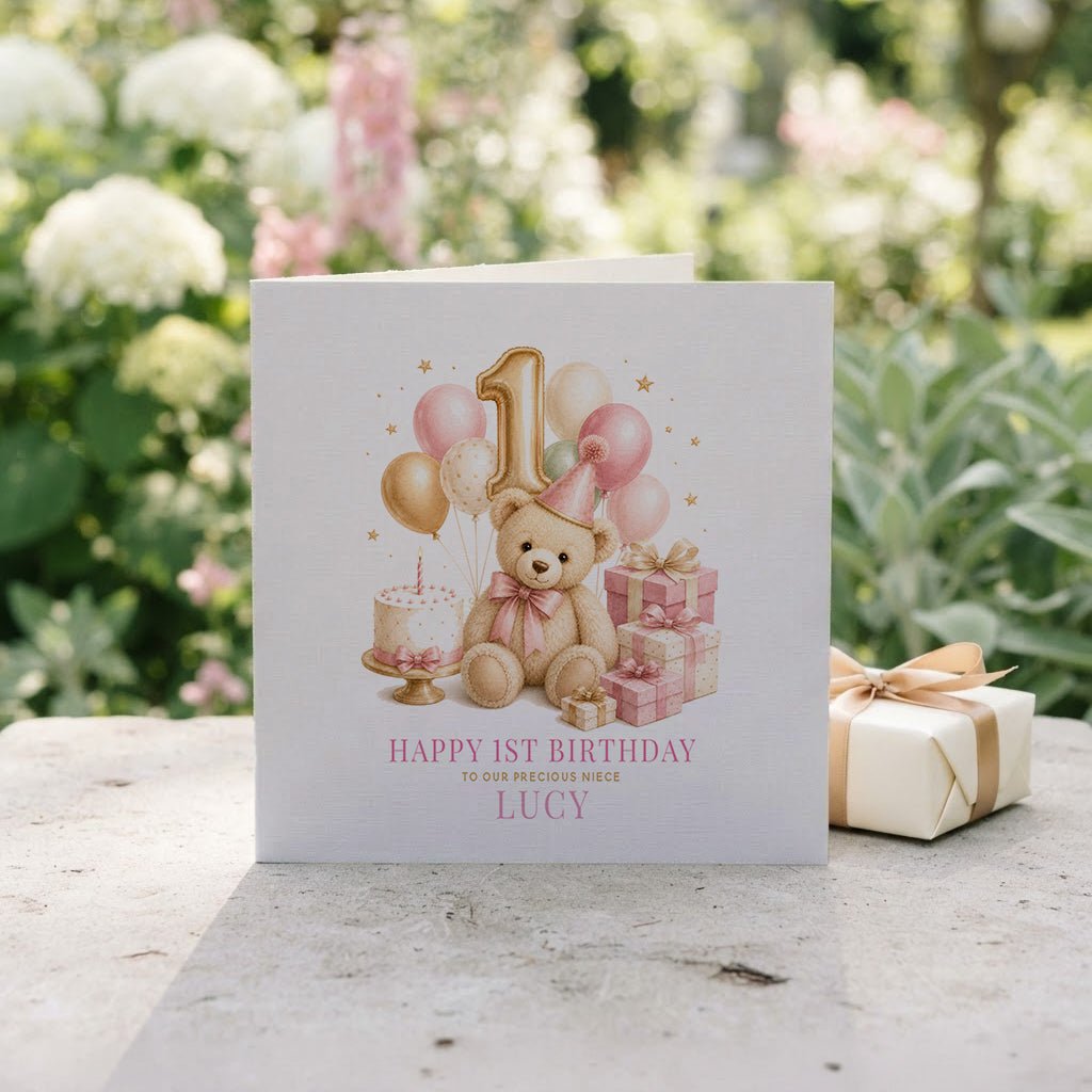 Happy 1st Birthday Niece Card | Personalized Teddy Bear - Pretty Gifted