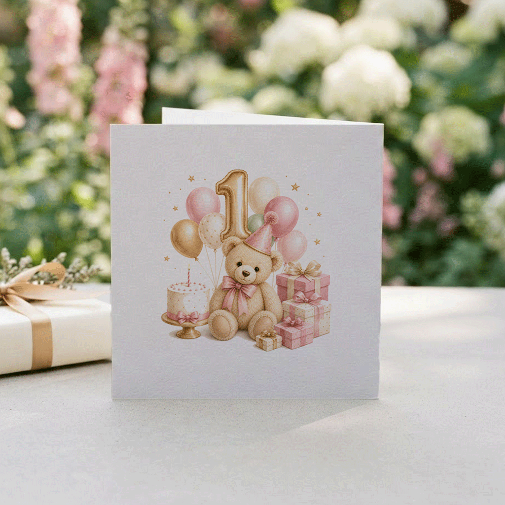 Happy 1st Birthday Niece Card | Personalized Teddy Bear - Pretty Gifted