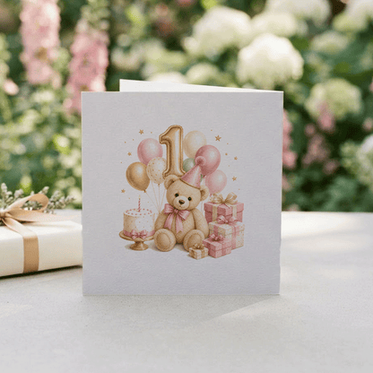 Happy 1st Birthday Niece Card | Personalized Teddy Bear - Pretty Gifted
