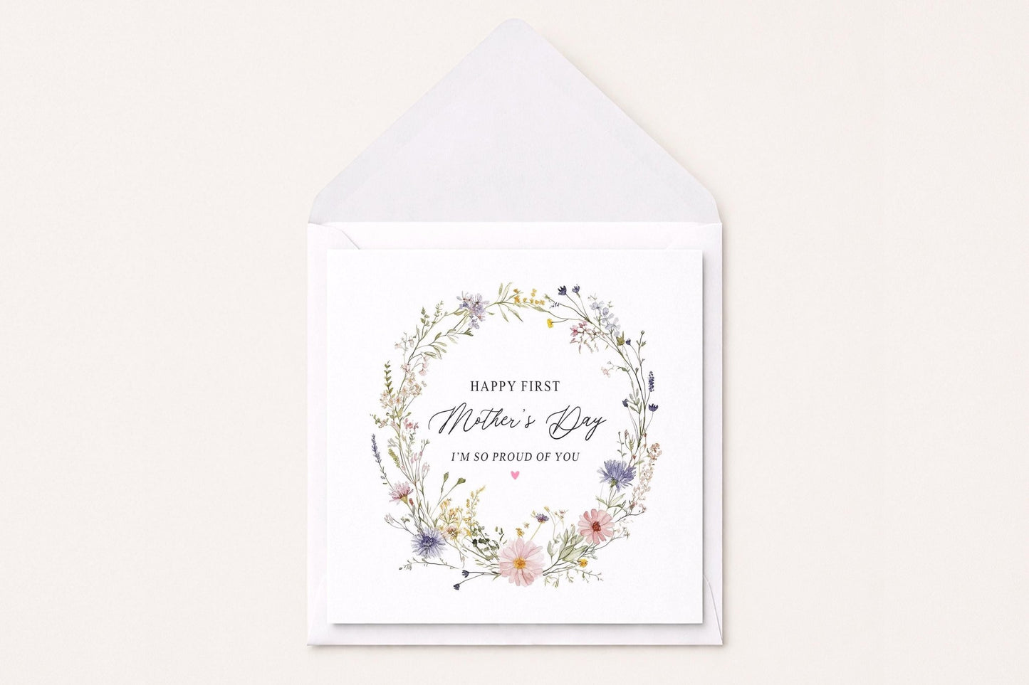 Happy First Mother's Day Card, Wildflower Wreath New Mom - Pretty Gifted
