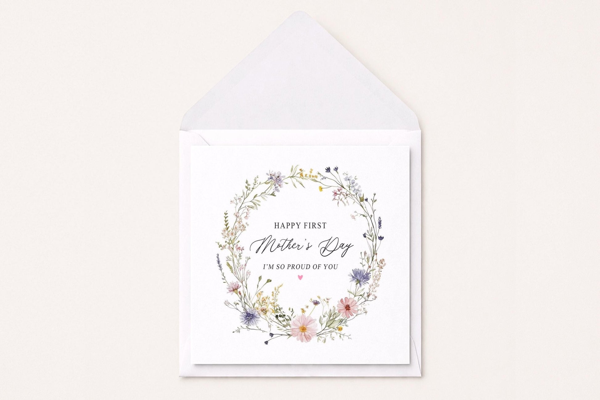 Happy First Mother's Day Card, Wildflower Wreath New Mom - Pretty Gifted