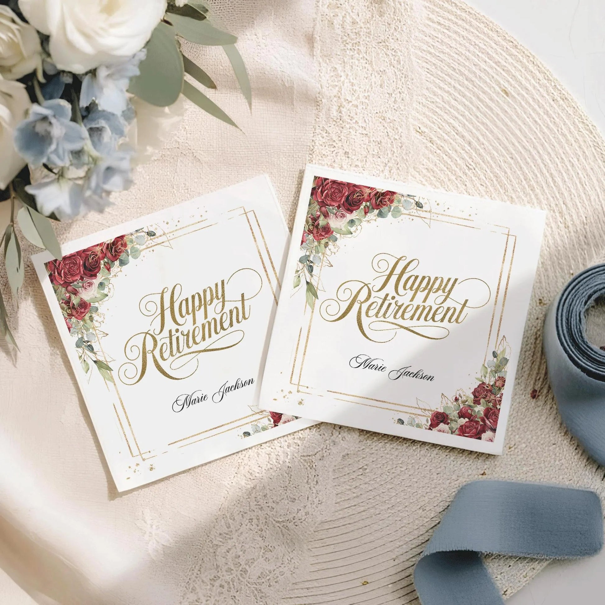 Happy Retirement Napkins, Burgundy Rose Personalized - Pretty Gifted