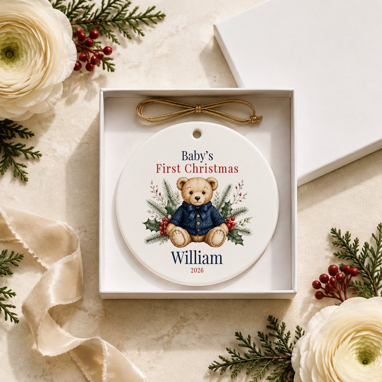 Heirloom Teddy Bear Baby’s First Christmas Ornament - Pretty Gifted