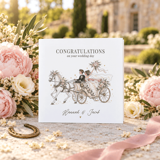 Horse and Carriage Wedding Card with Personalized Names - Pretty Gifted
