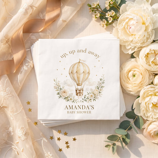 Hot Air Balloon Baby Shower Napkins, Cream and Gold - Pretty Gifted
