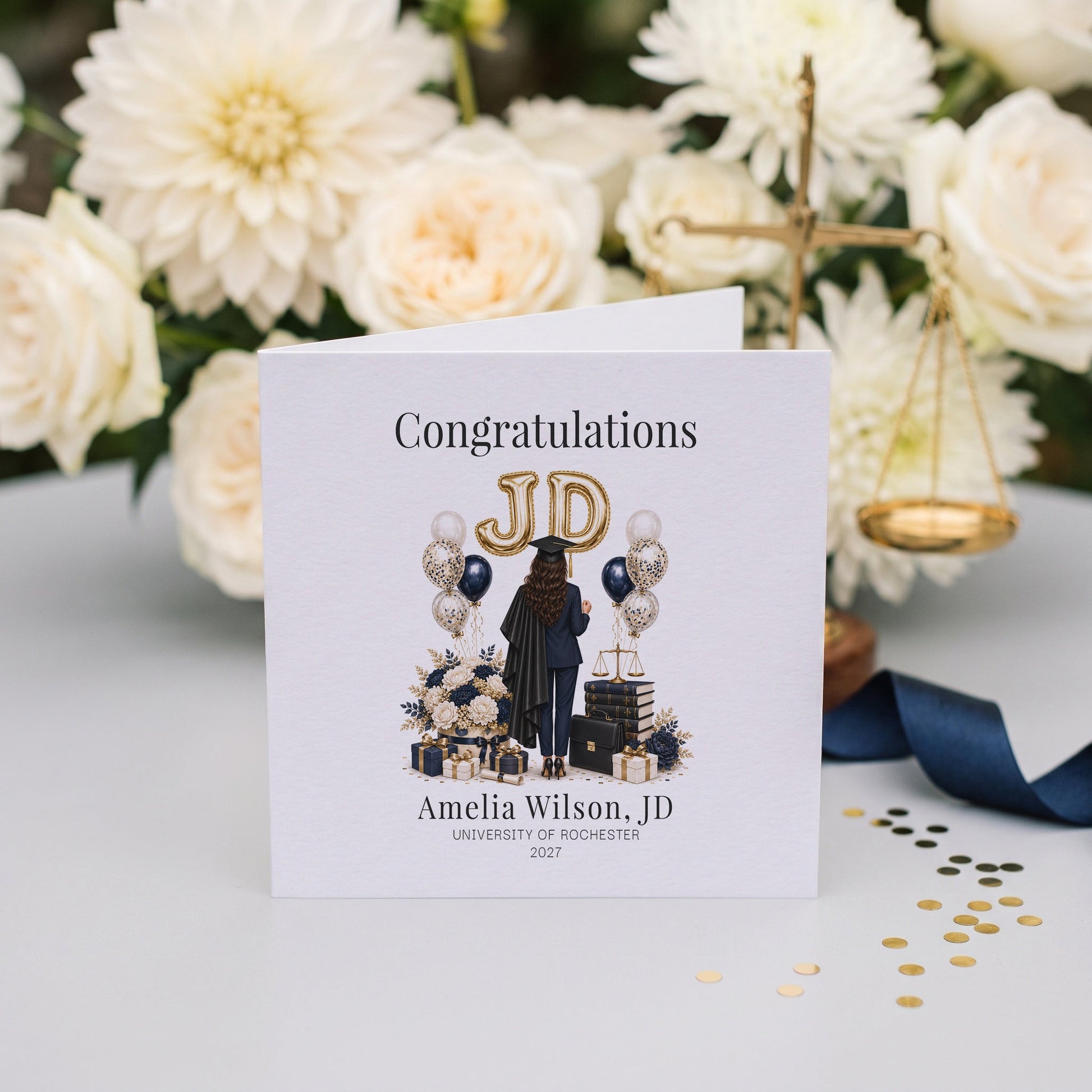 JD Graduation Card, Personalized Law School Grad Gift - Pretty Gifted