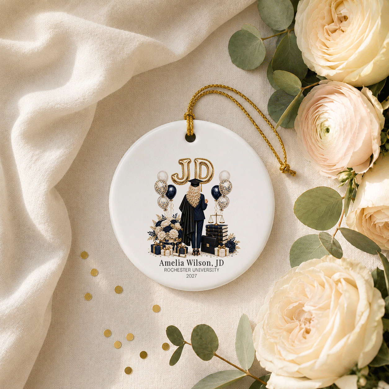 JD Graduation Ornament, Personalized Lawyer Keepsake - Pretty Gifted