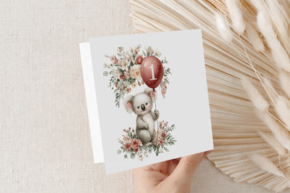 Koala 1st Birthday Card Personalized, Granddaughter Floral Gift - Pretty Gifted