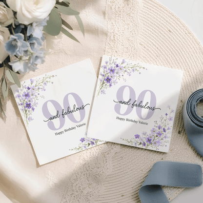 Lavender Wildflower 90th Birthday Napkins, Personalized - Pretty Gifted