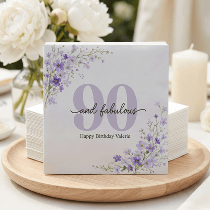 Lavender Wildflower 90th Birthday Napkins, Personalized - Pretty Gifted