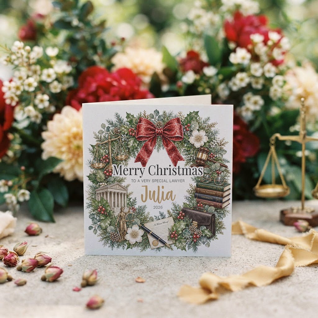 Lawyer Christmas Card, Personalized JD Attorney Gift - Pretty Gifted