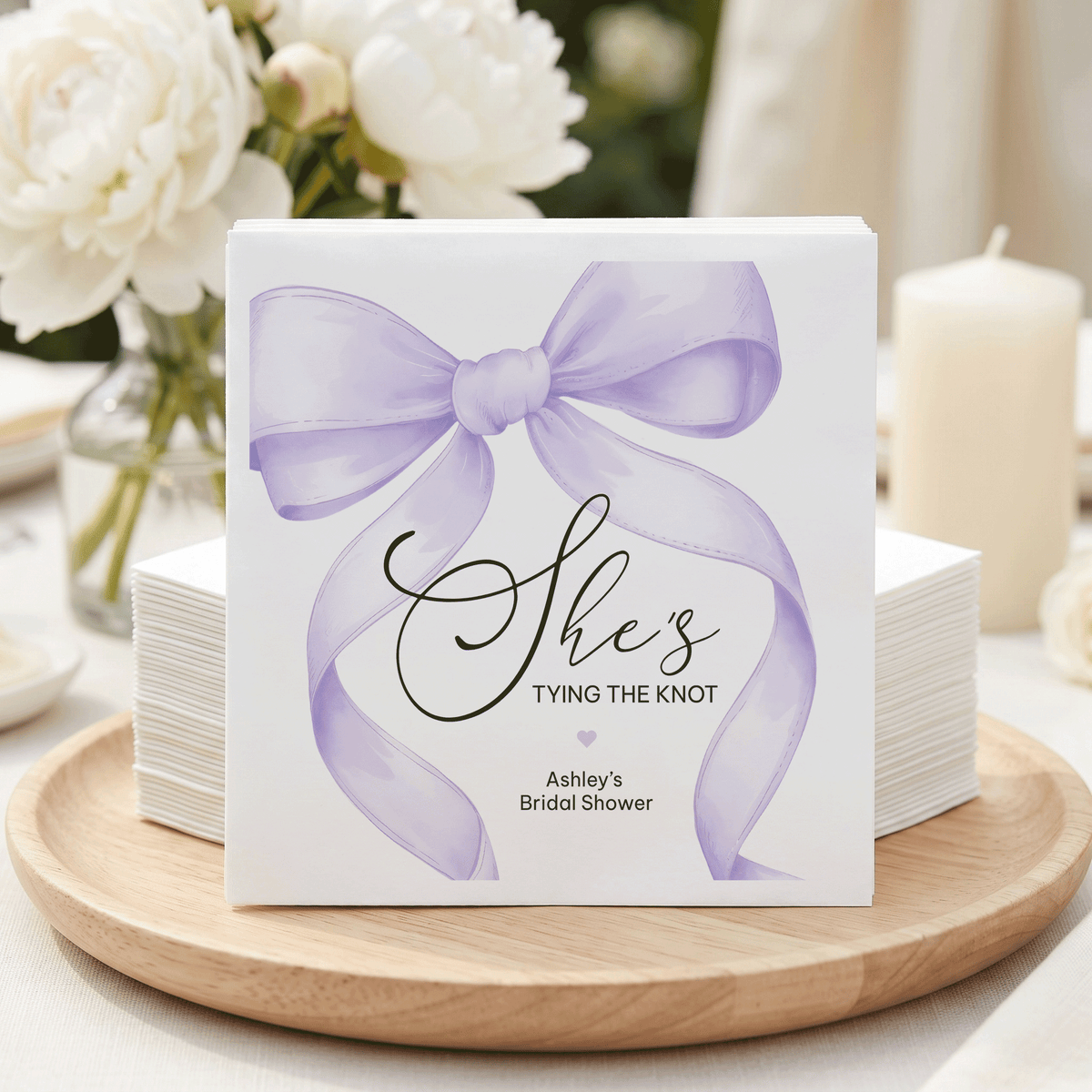 Lilac Bow She’s Tying the Knot Bridal Shower Napkins - Pretty Gifted