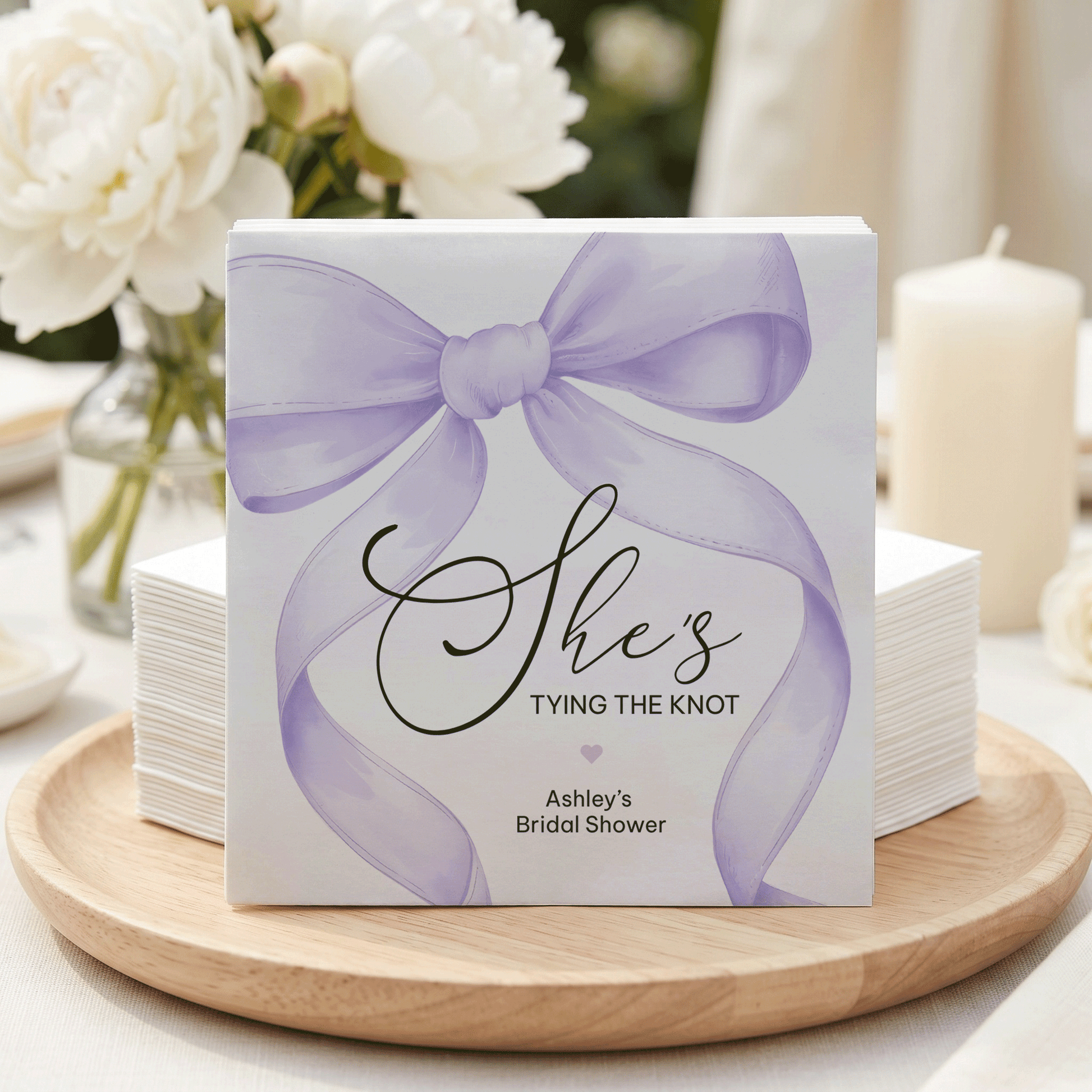 Lilac Bow She’s Tying the Knot Bridal Shower Napkins - Pretty Gifted
