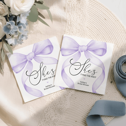 Lilac Bow She’s Tying the Knot Bridal Shower Napkins - Pretty Gifted