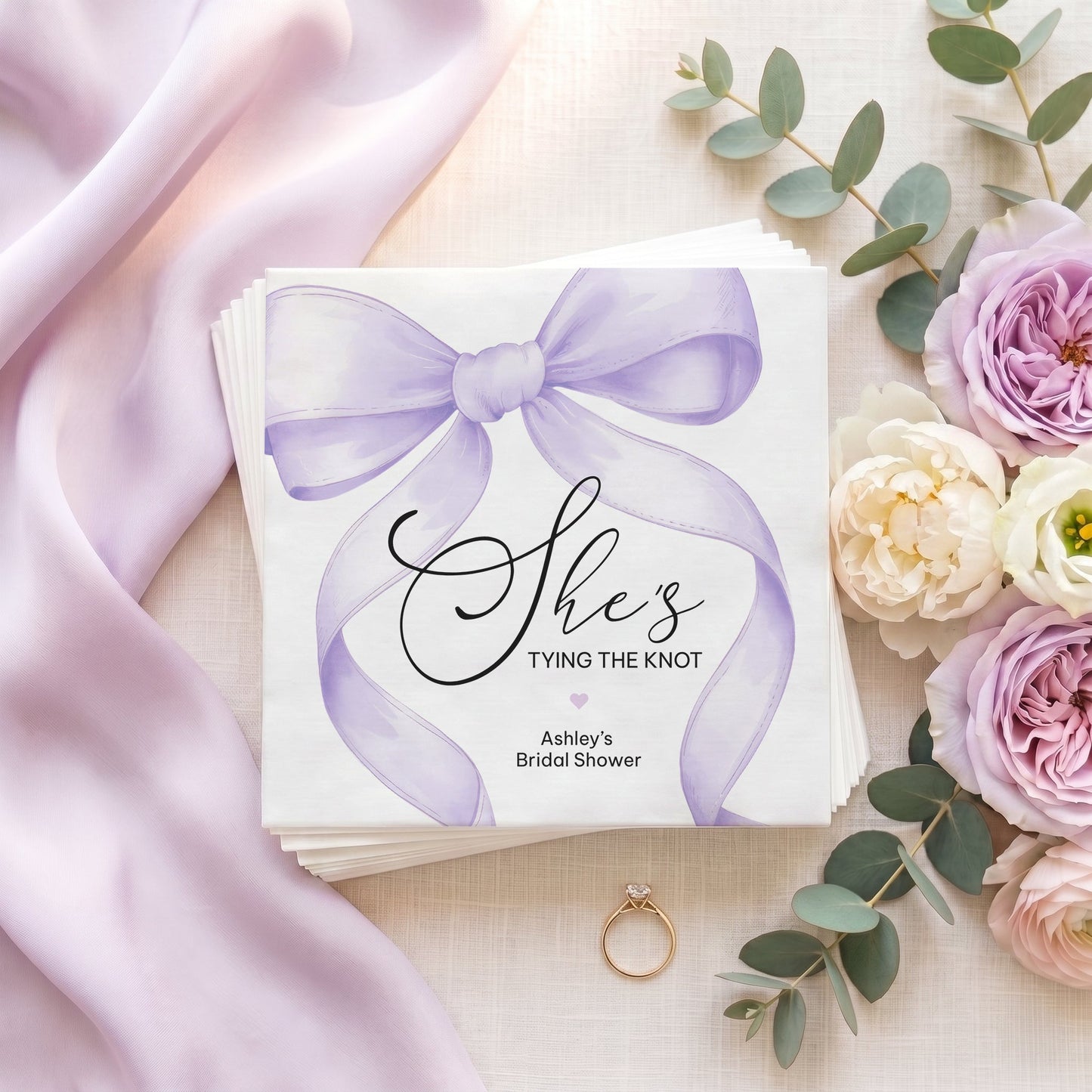 Lilac Bow She’s Tying the Knot Bridal Shower Napkins - Pretty Gifted