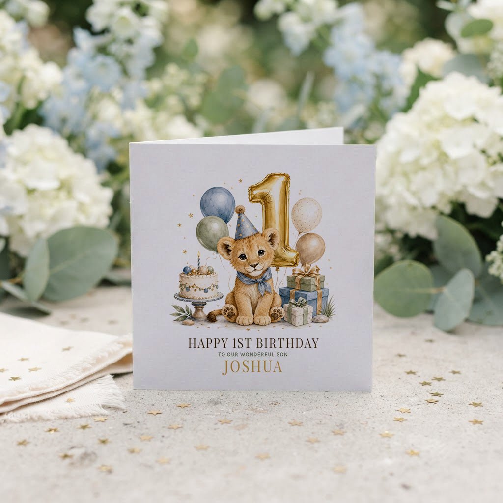 Lion Cub 1st Birthday Card | Personalized Baby Son - Pretty Gifted