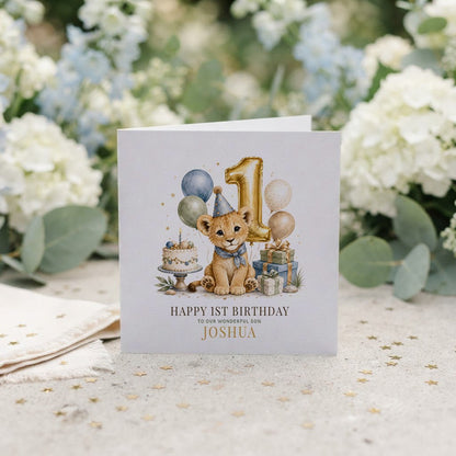 Lion Cub 1st Birthday Card | Personalized Baby Son - Pretty Gifted