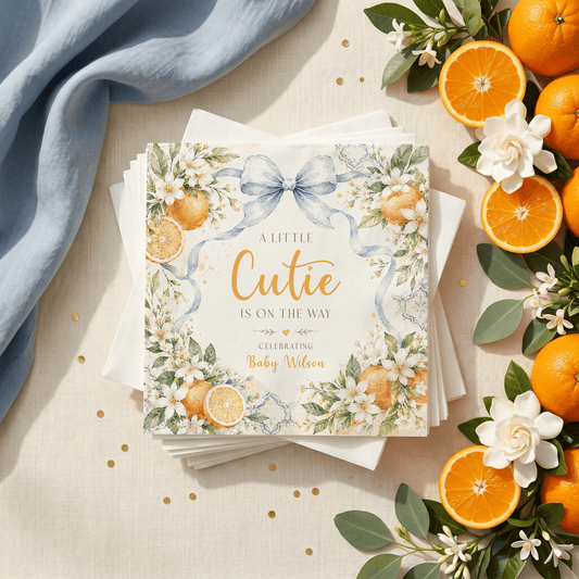 Little Cutie Baby Shower Napkins, Citrus Orange, Personalized - Pretty Gifted