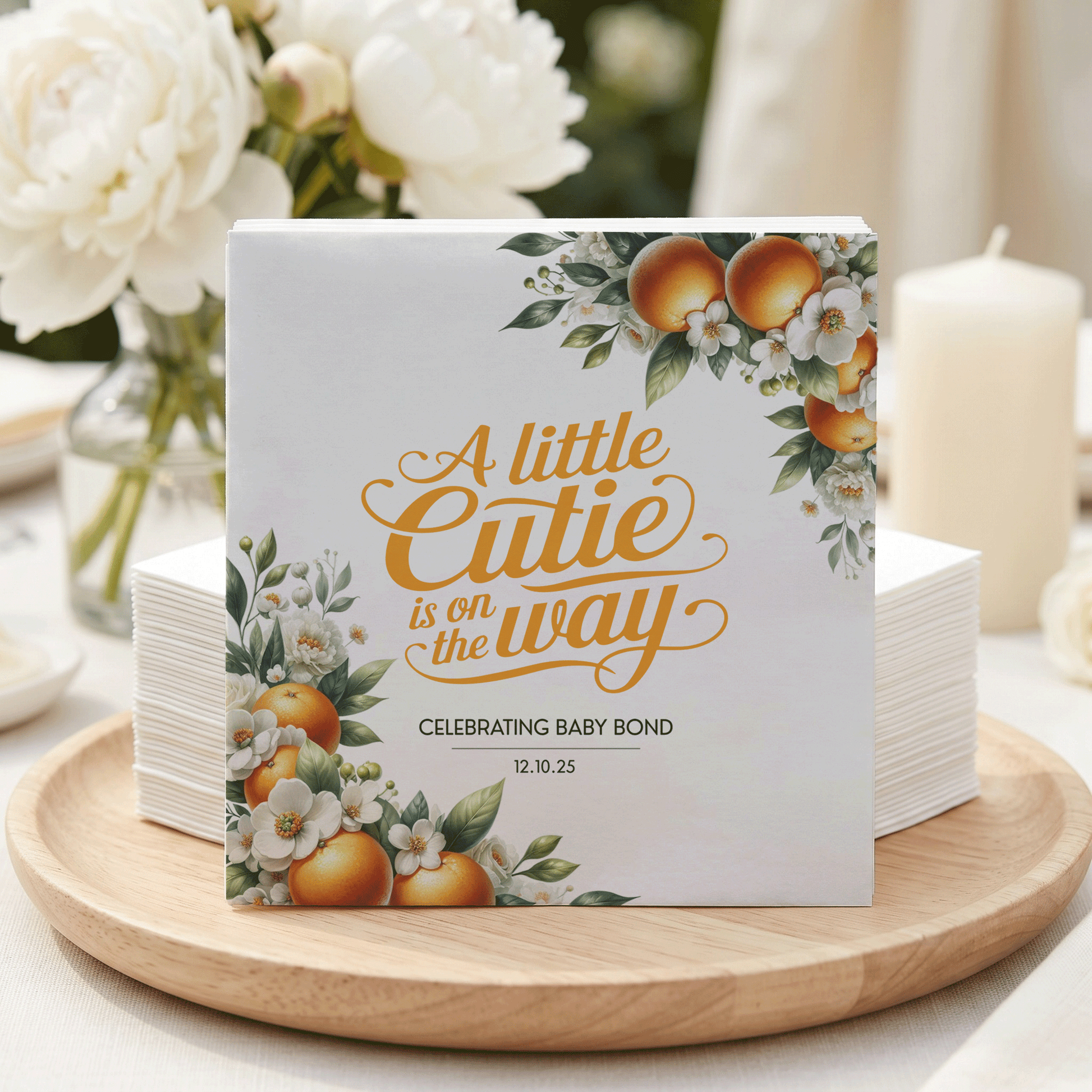 Little Cutie Baby Shower Napkins, Personalized Citrus - Pretty Gifted
