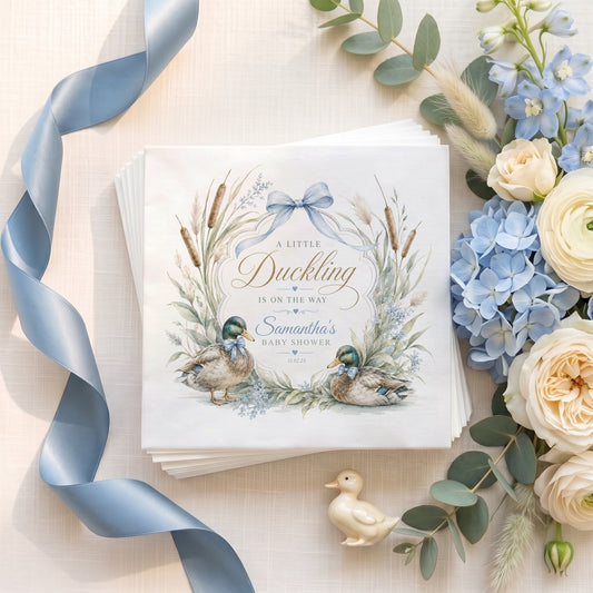 Little Duckling Baby Shower Napkins – Personalized Blue Duck Design - Pretty Gifted