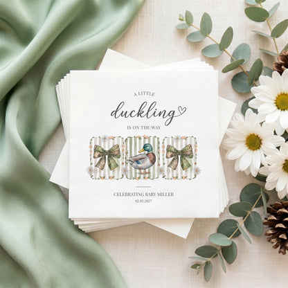 Little Duckling Baby Shower Napkins, Personalized Duck Theme - Pretty Gifted