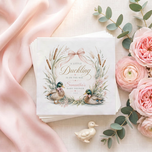 Little Duckling Baby Shower Napkins – Personalized Pink Duck Design - Pretty Gifted