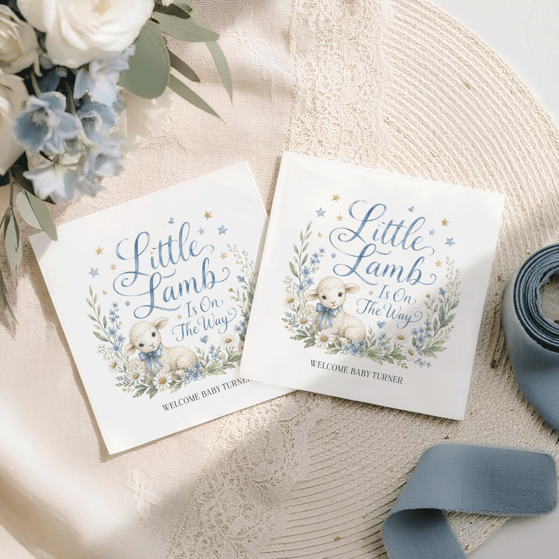 Little Lamb Boy Baby Shower Napkins, Personalized - Pretty Gifted