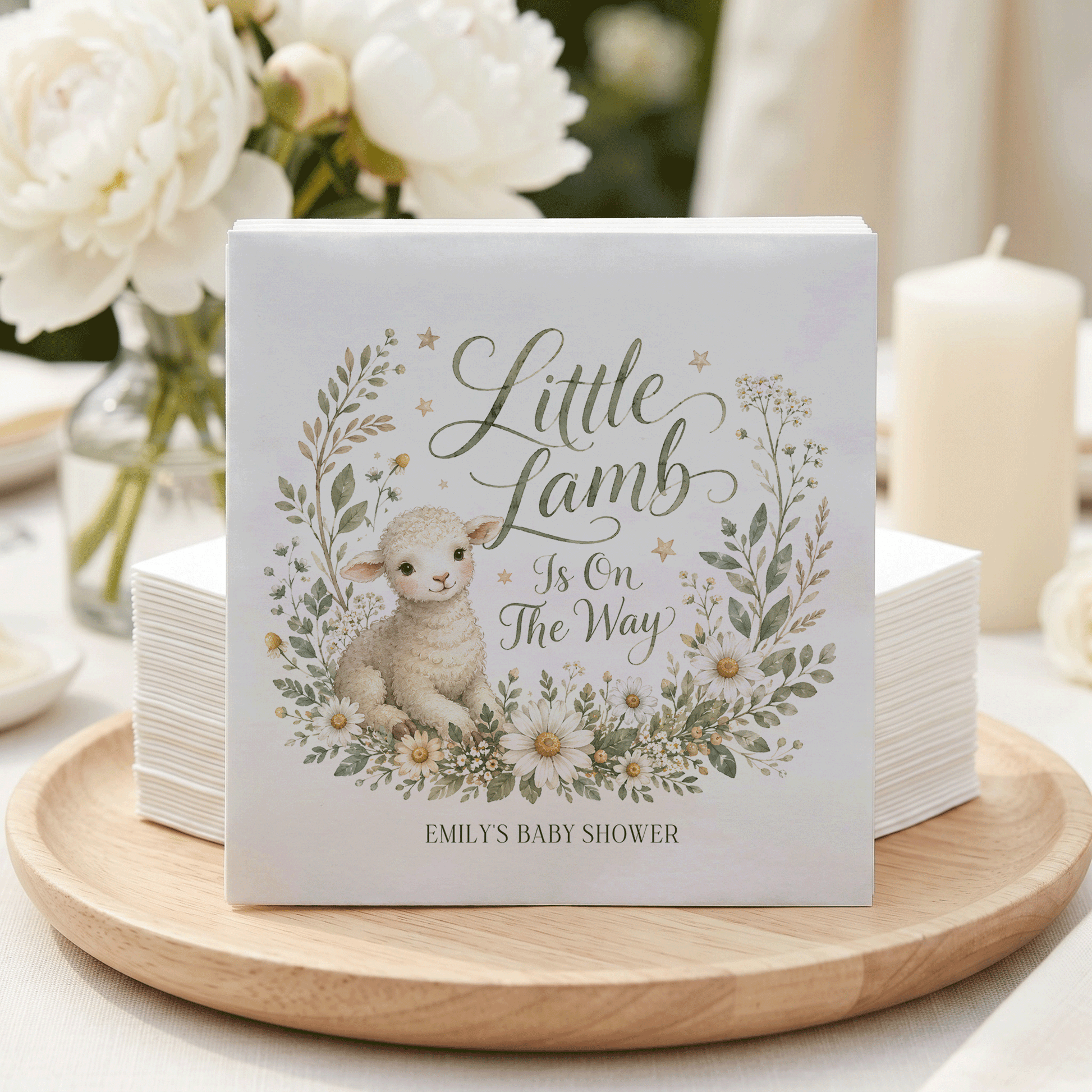 Little Lamb Neutral Baby Shower Napkins, Personalized - Pretty Gifted