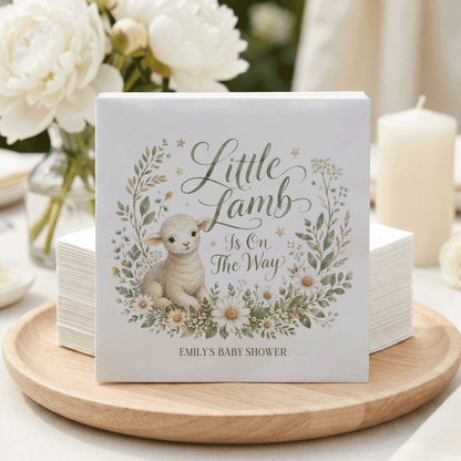 Little Lamb Neutral Baby Shower Napkins, Personalized - Pretty Gifted