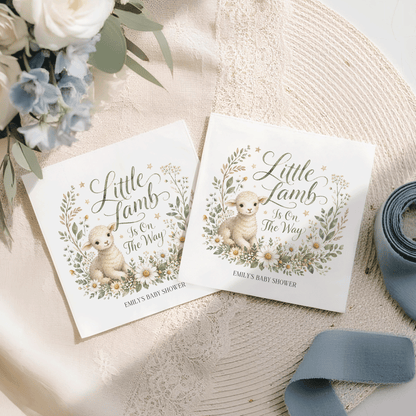 Little Lamb Neutral Baby Shower Napkins, Personalized - Pretty Gifted