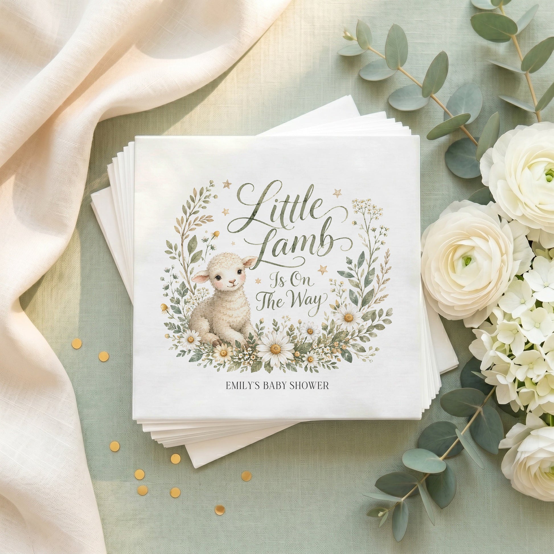 Little Lamb Neutral Baby Shower Napkins, Personalized - Pretty Gifted