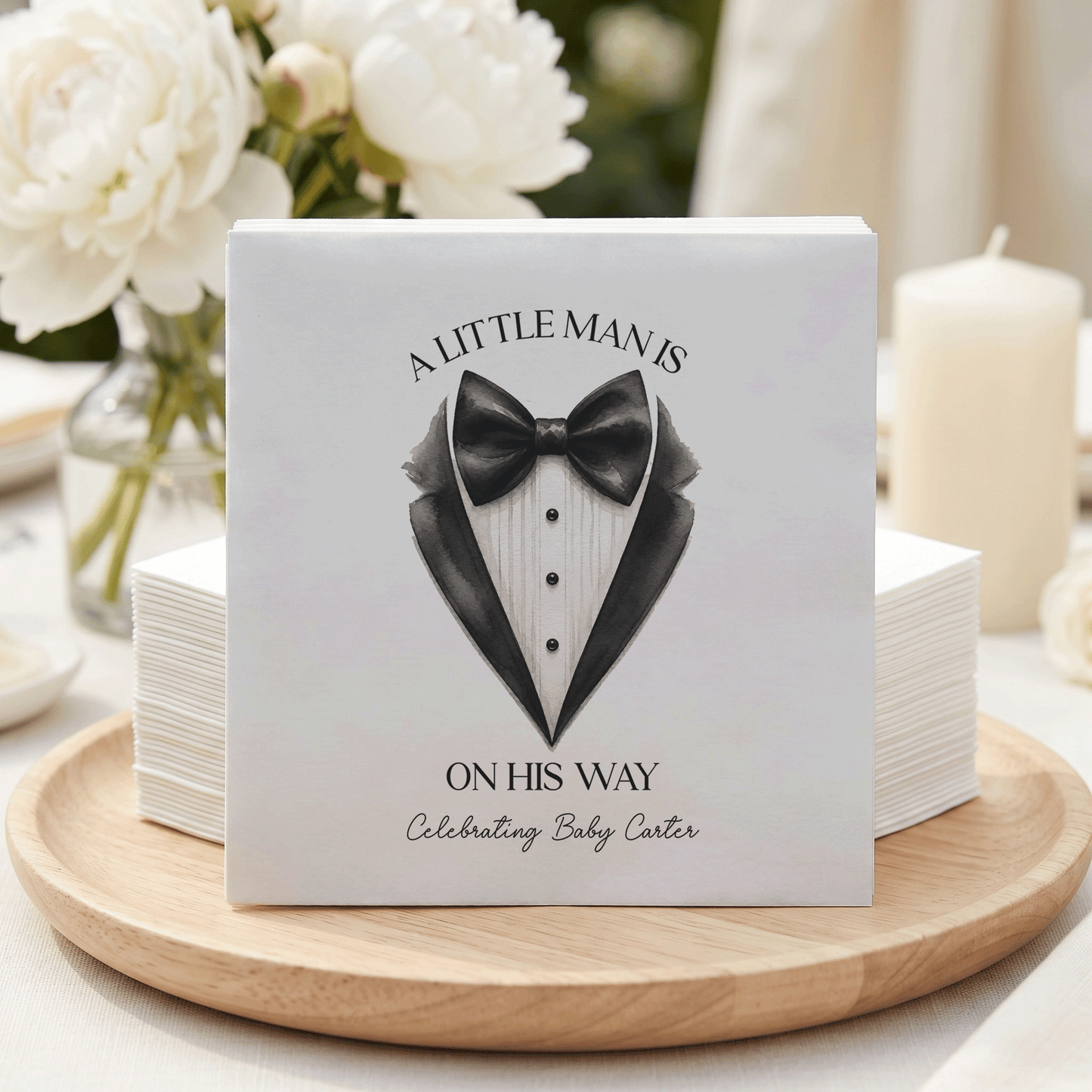 Little Man Baby Shower Napkins, Personalized Tuxedo Design - Pretty Gifted