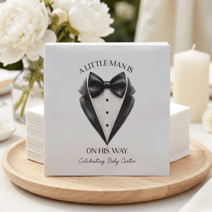 Little Man Baby Shower Napkins, Personalized Tuxedo Design - Pretty Gifted