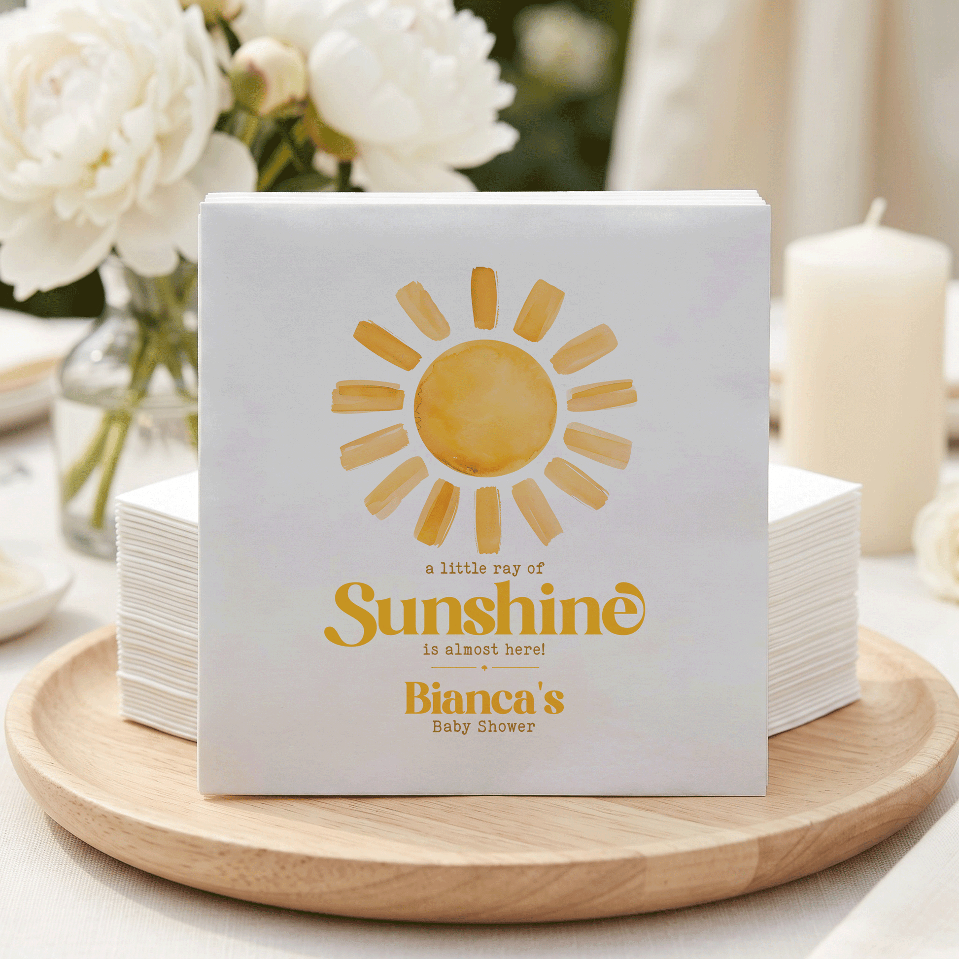 Little Ray of Sunshine Baby Shower Napkins, Personalized - Pretty Gifted