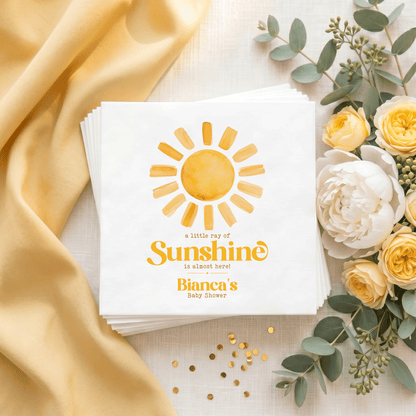 Little Ray of Sunshine Baby Shower Napkins, Personalized - Pretty Gifted