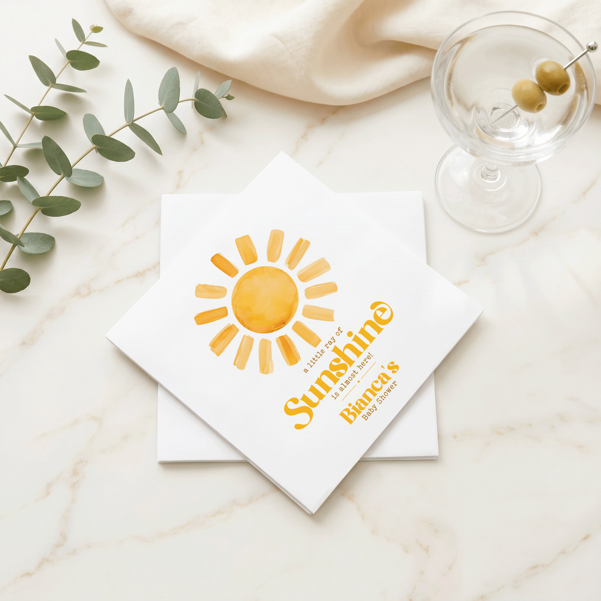 Little Ray of Sunshine Baby Shower Napkins, Personalized - Pretty Gifted
