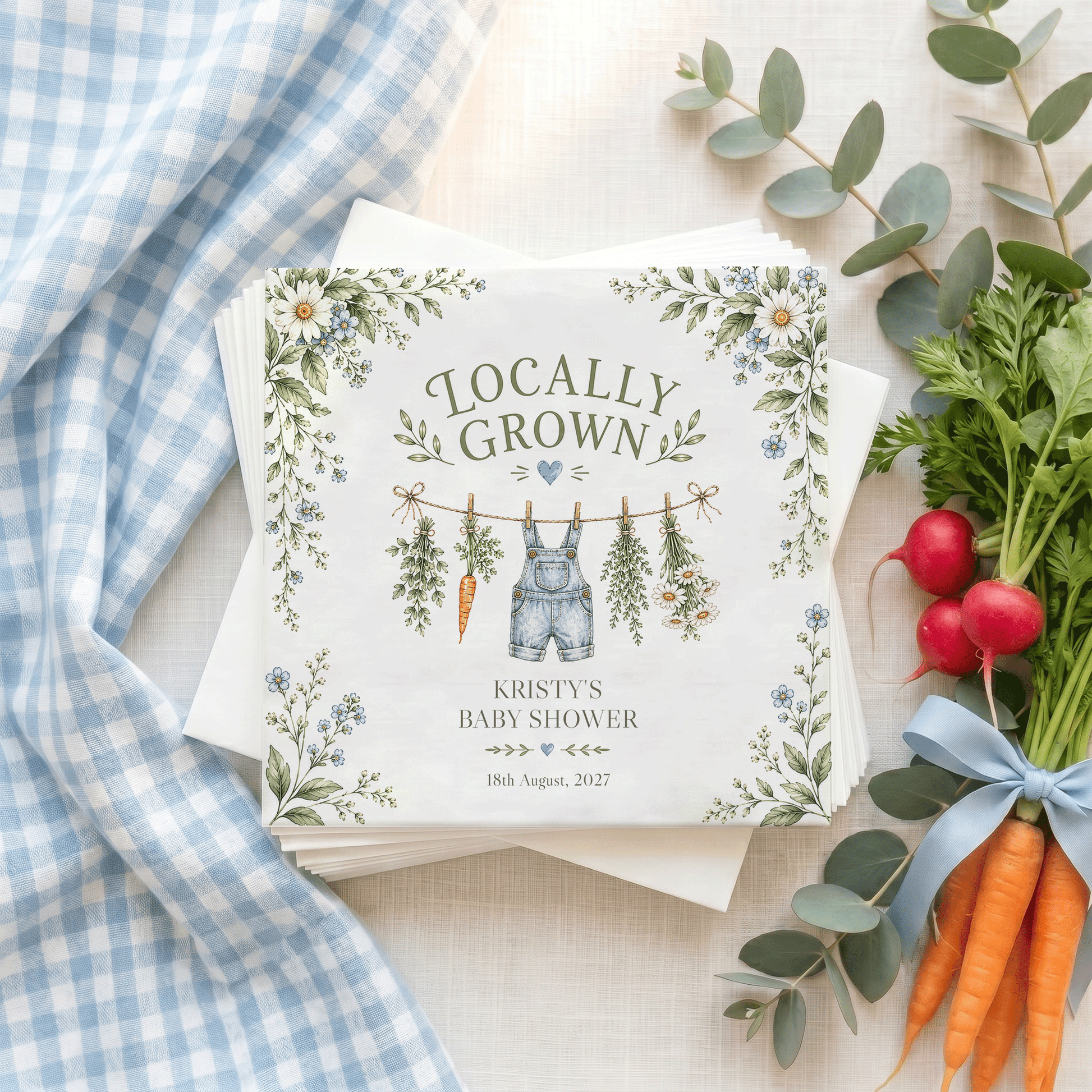 Little Sprout Baby Boy Shower Napkins, Locally Grown Denim - Pretty Gifted