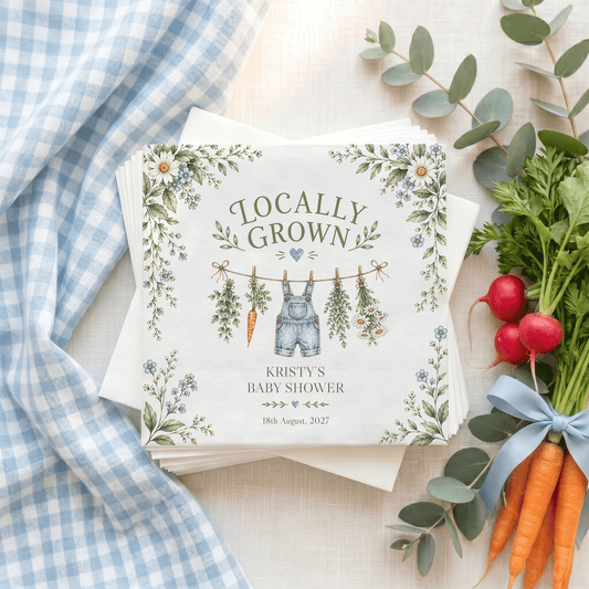 Little Sprout Baby Boy Shower Napkins, Locally Grown Denim - Pretty Gifted