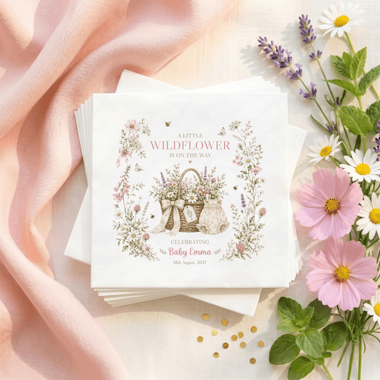 Little Wildflower Baby Shower Napkins, Cottagecore Basket - Pretty Gifted