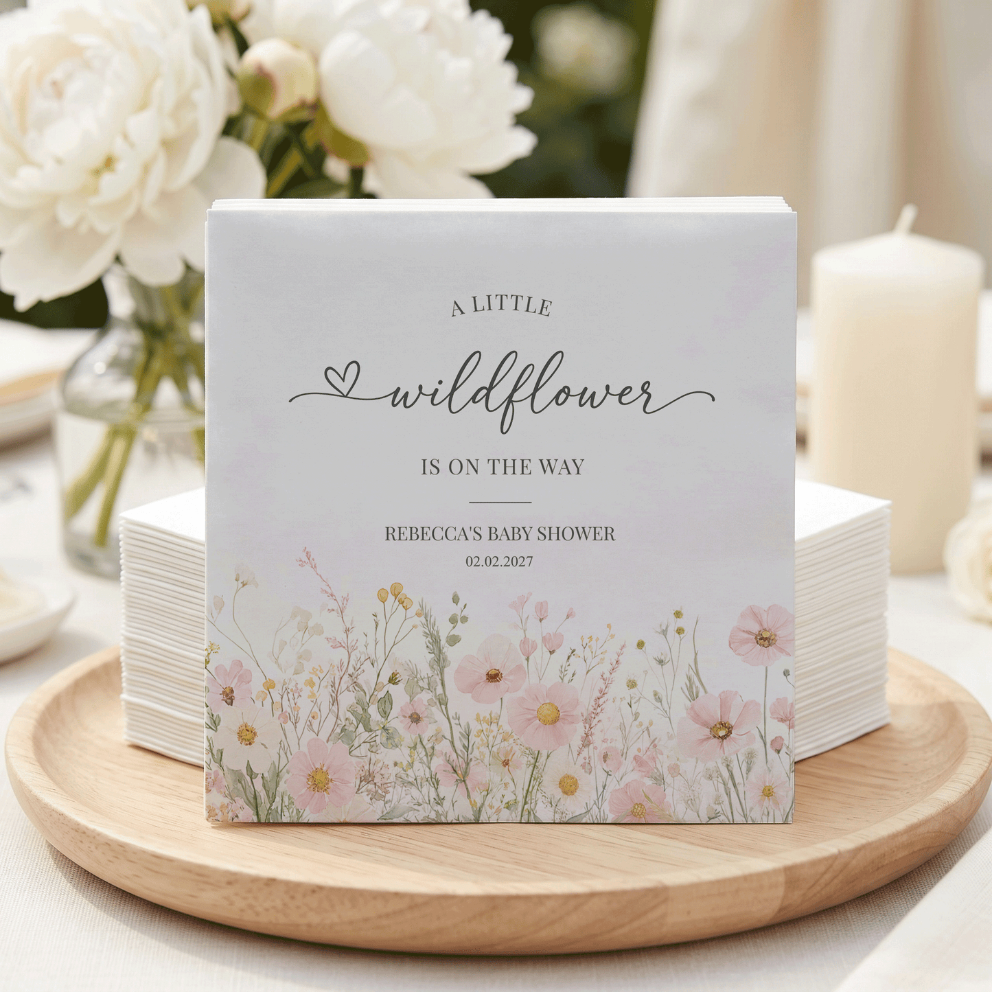 Little Wildflower Baby Shower Napkins – Pink Floral Baby Girl Cocktail Napkins - Pretty Gifted