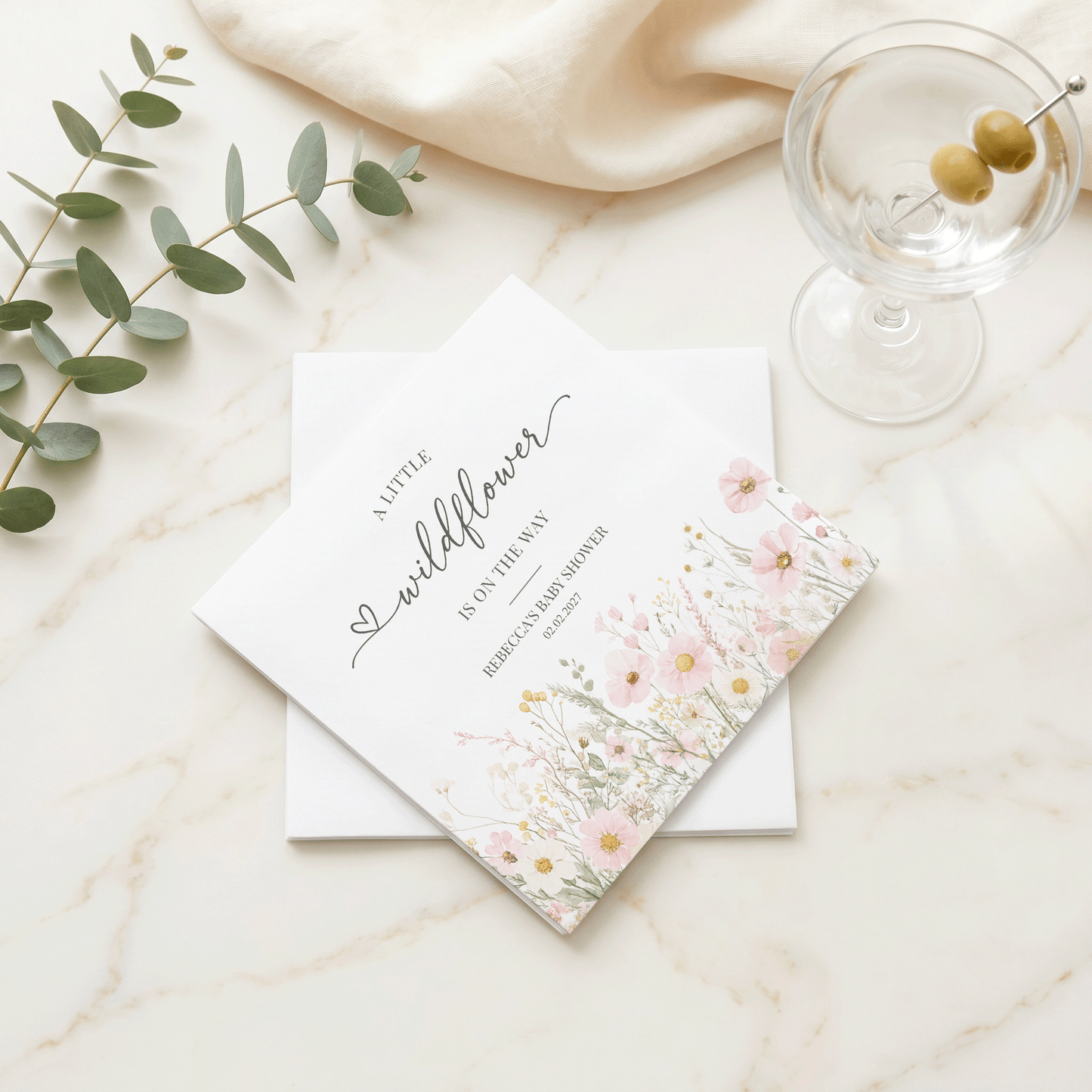 Little Wildflower Baby Shower Napkins – Pink Floral Baby Girl Cocktail Napkins - Pretty Gifted