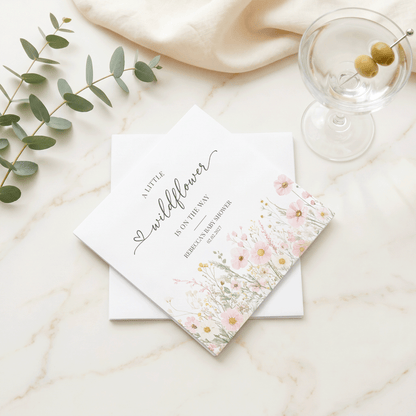Little Wildflower Baby Shower Napkins – Pink Floral Baby Girl Cocktail Napkins - Pretty Gifted