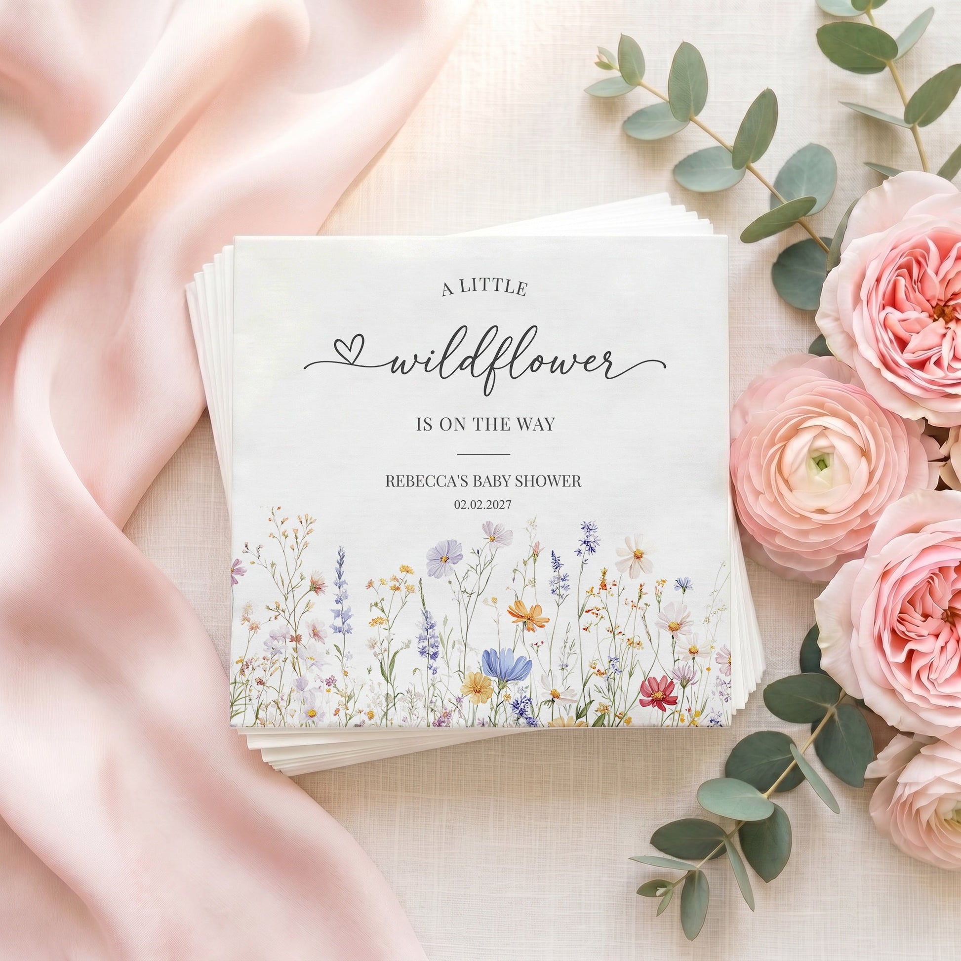 Little Wildflower Baby Shower Napkins – Spring Meadow Floral Cocktail Napkins - Pretty Gifted