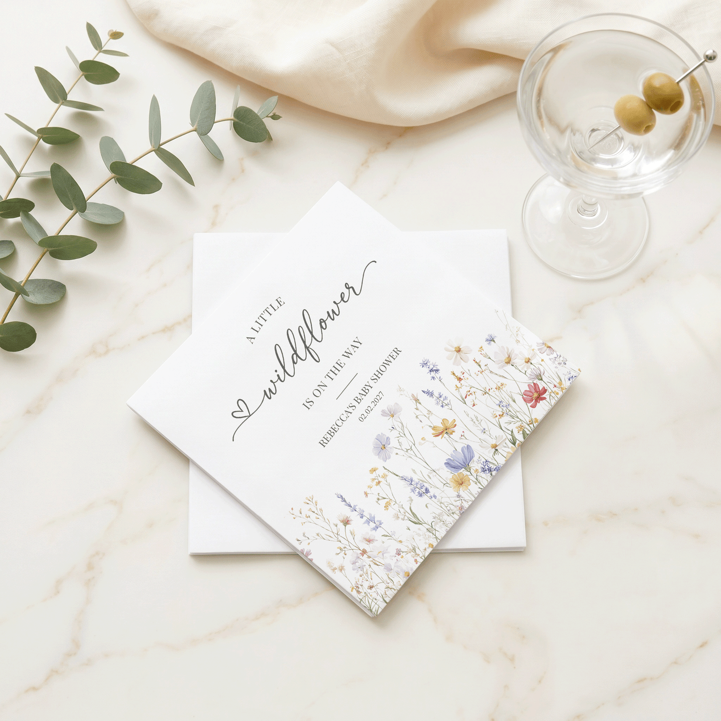 Little Wildflower Baby Shower Napkins – Spring Meadow Floral Cocktail Napkins - Pretty Gifted