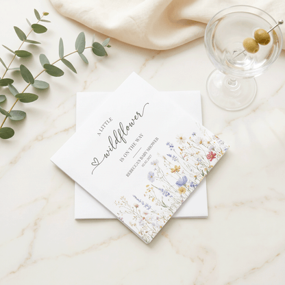 Little Wildflower Baby Shower Napkins – Spring Meadow Floral Cocktail Napkins - Pretty Gifted