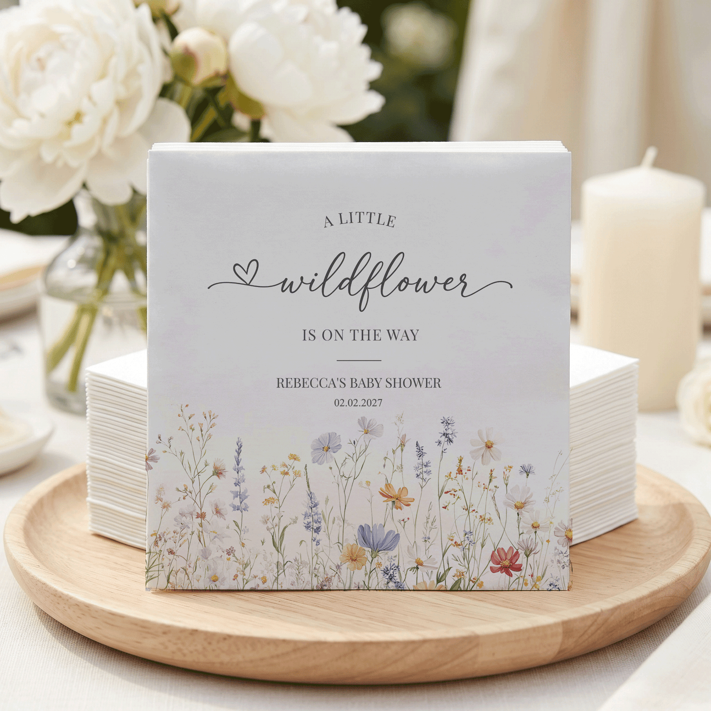 Little Wildflower Baby Shower Napkins – Spring Meadow Floral Cocktail Napkins - Pretty Gifted