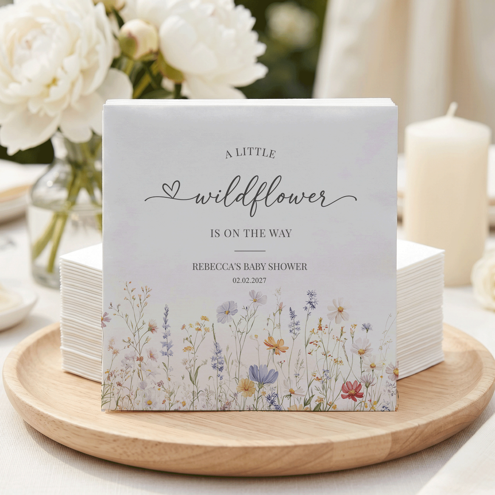 Little Wildflower Baby Shower Napkins – Spring Meadow Floral Cocktail Napkins - Pretty Gifted