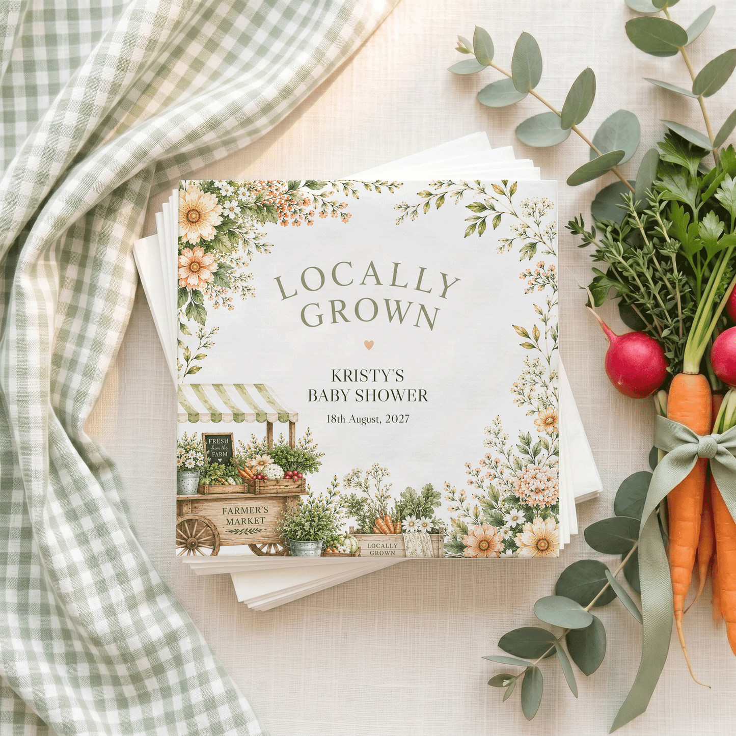 Locally Grown Baby Shower Napkins, Farmers Market Personalized - Pretty Gifted